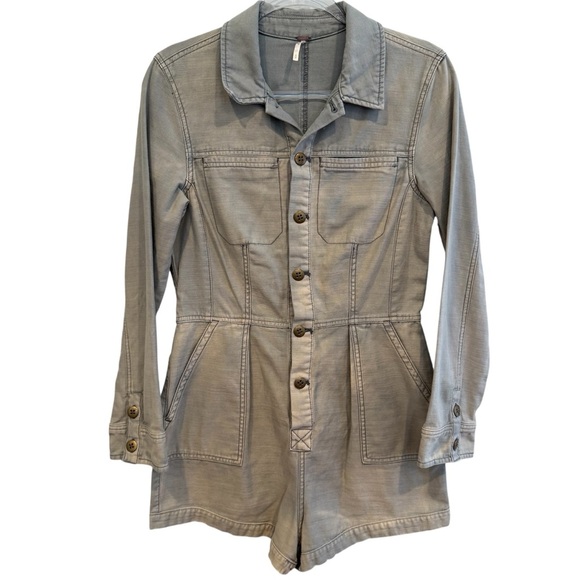 Free People Long Sleeve Utility Style Shorts Romper Size S - Picture 1 of 8